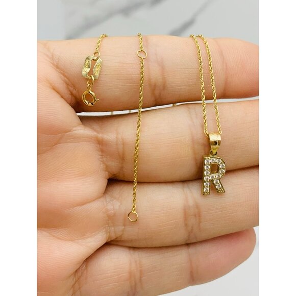 10k gold pendant initial R and necklace 16” -  18” Letter R - Picture 5 of 7
